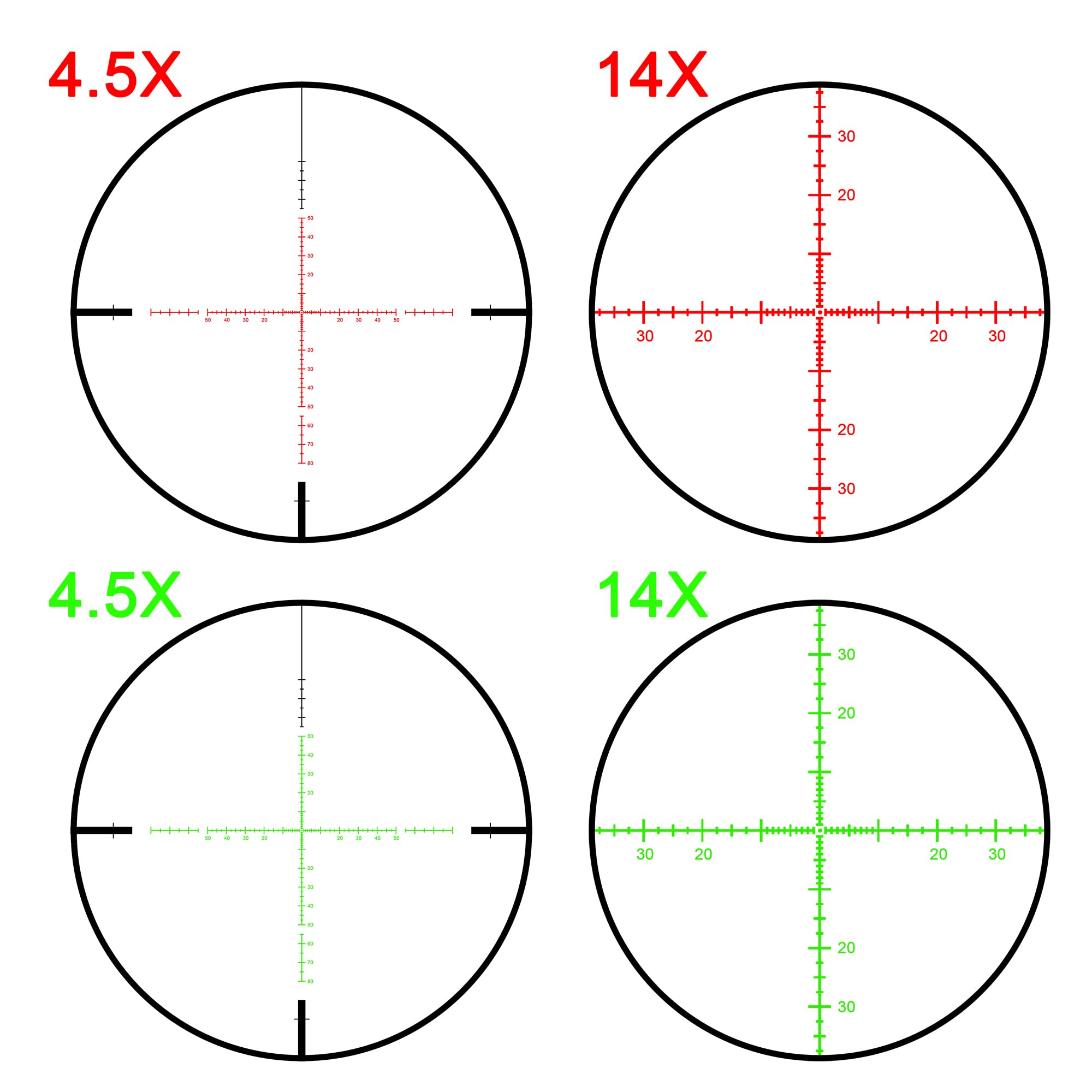 Sniper VT4.5-14x44FFP First Focal Plane (FFP) Rifle Scope 30mm Tube with Red/Green Illuminated MOA Reticle