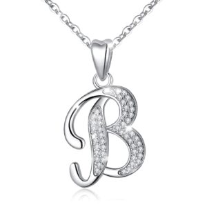 aeonslove b initial necklace sterling silver letter b necklace alphabet pendant cadena de plata 925 para mujer with cubic zirconia letter jewelry gifts for women daughter mother teen wife aunt sister