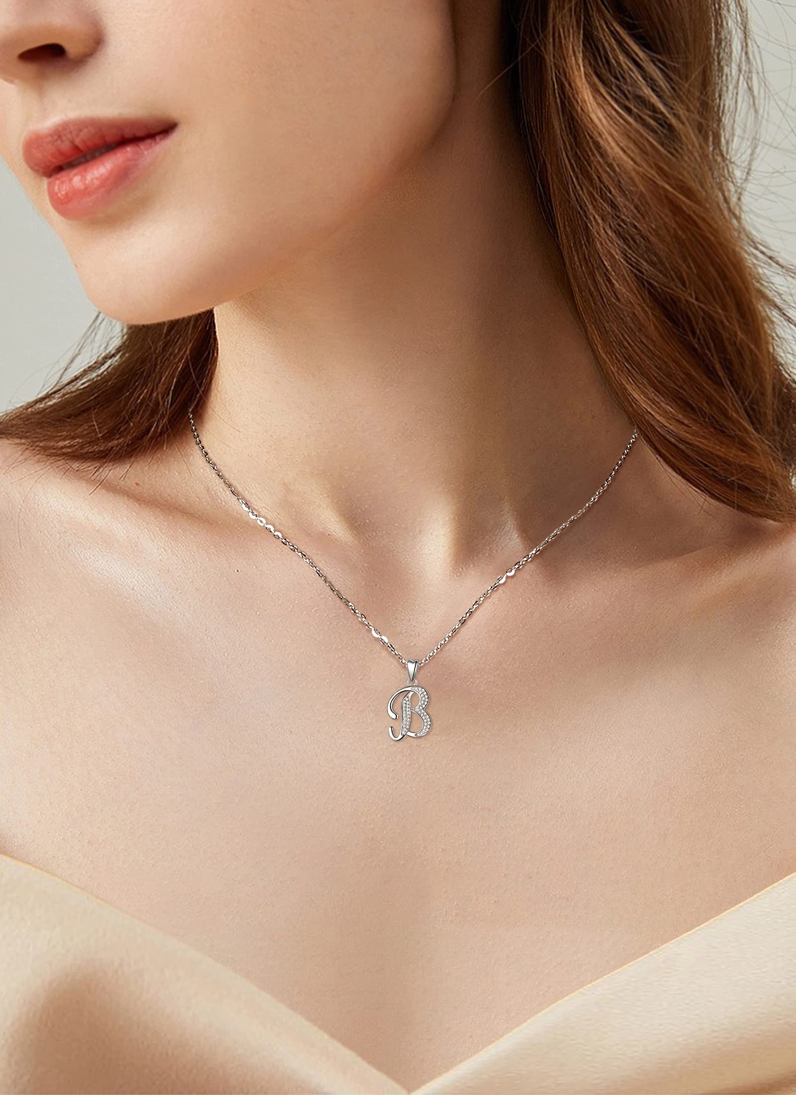 AEONSLOVE B Initial Necklace Sterling Silver Letter B Necklace Alphabet Pendant Cadena de Plata 925 Para Mujer with Cubic Zirconia Letter Jewelry Gifts for Women Daughter Mother Teen Wife Aunt Sister