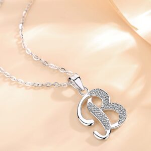 AEONSLOVE B Initial Necklace Sterling Silver Letter B Necklace Alphabet Pendant Cadena de Plata 925 Para Mujer with Cubic Zirconia Letter Jewelry Gifts for Women Daughter Mother Teen Wife Aunt Sister