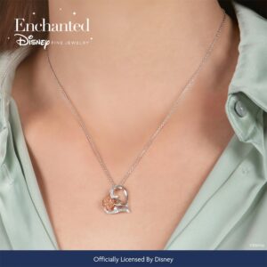 Jewelili Disney Princess Belle Inspired Rose Pendant Necklace with 1/10 CTTW Diamond in 14K Rose Gold over Sterling Silver Enchanted Disney Fine Jewelry