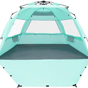 KO-ON Pop Up Beach Tent for 4 Person, Easy Setup and Portable Beach Shade Sun Shelter Canopy with UPF 50+ UV Protection, Extendable Floor with 3 Ventilating Windows Plus Carrying Bag