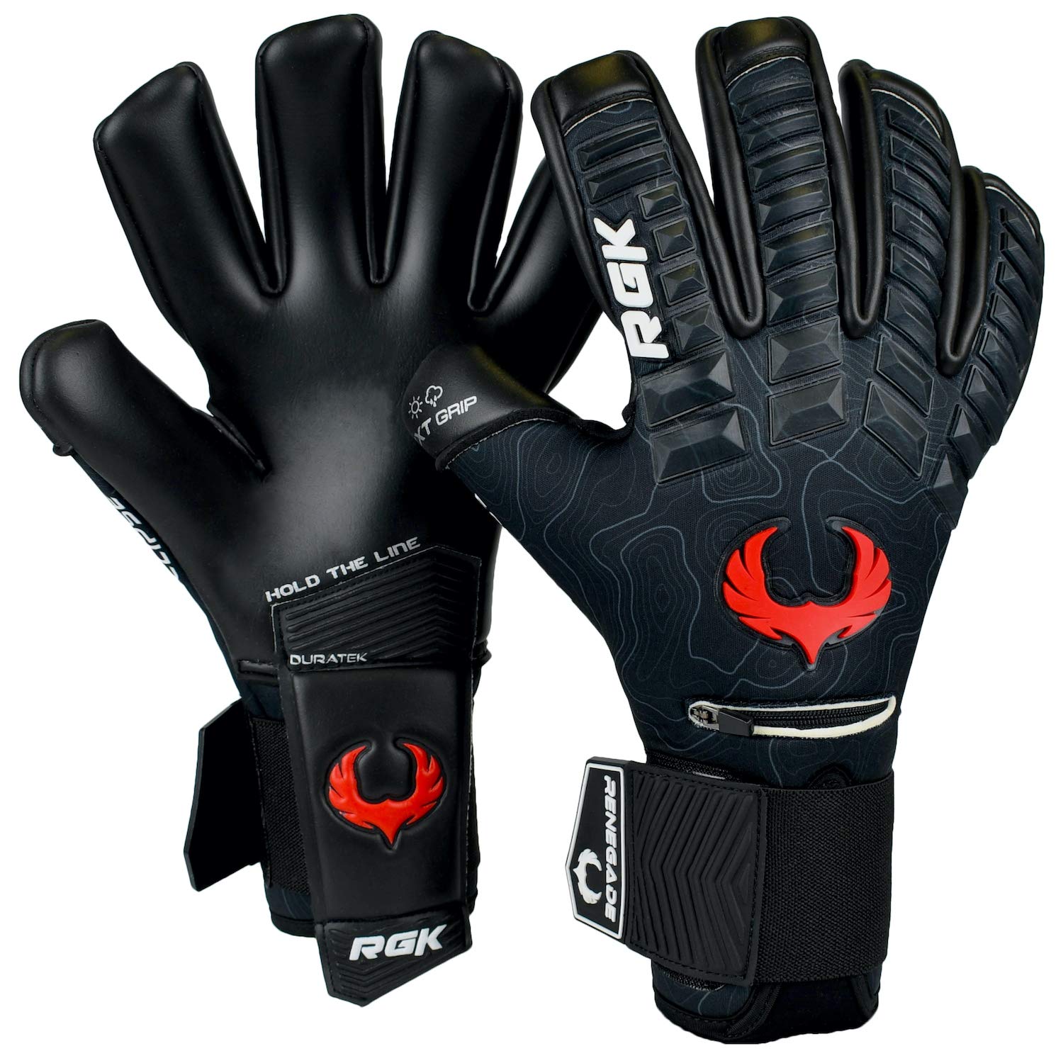 Renegade GK Eclipse Ambush Professional Goalie Gloves Pro Finger Savers | 4mm EXT Contact Grip | Black & Red Soccer Goalkeeper Gloves (Size 9, Youth-Adult, Neg. Cut, Level 5)