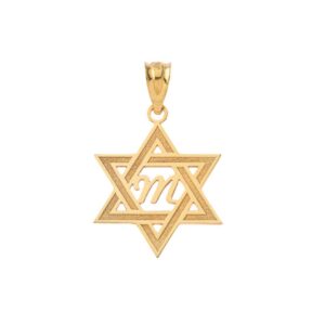 Certified 10k Yellow Gold Judaica Charm Jewish Star of David Pendant Custom Engraved with Any Initial Name