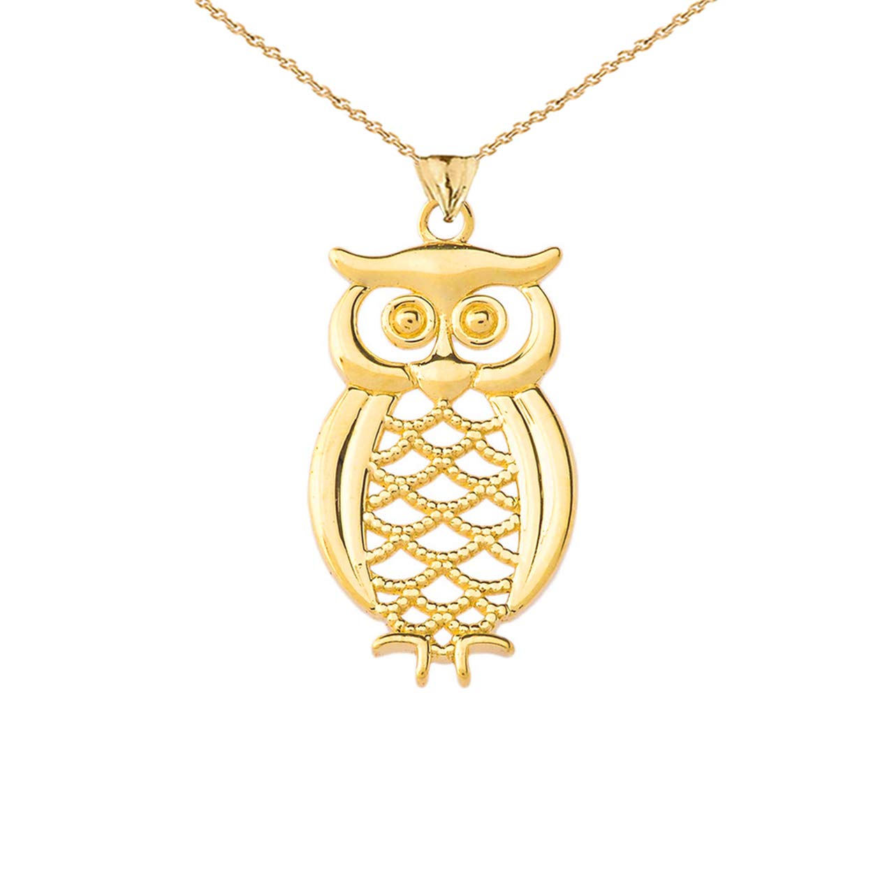 Certified 14k Yellow Gold Designer Owl Animal Pendant Necklace, 18"