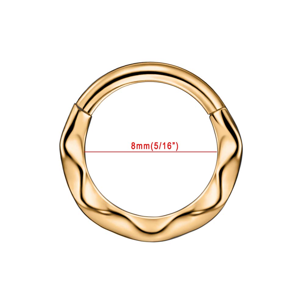 FANSING 316L Surgical Steel Wavy Hinged Cartilage Earring Hoop Piercing Earrings for Women Daith Helix Tragus 16 Gauge Septum Jewelry 8mm Nose Rings Septum Clicker Rose Gold