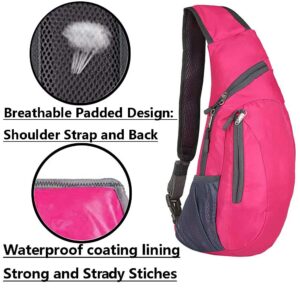 WTSHOPME Sling Bag Crossbody Shoulder Backpack Chest Daypack Small Foldable Rope Triangle Rucksack for Hiking Travel Cycling (Rose)