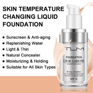 2 pack tlm color changing foundation liquid base,tlm concealer cover cream,all day flawless warm skin tone bb cream makeup base concealer for all skin spf15