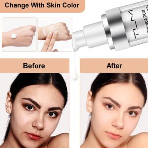 2 PACK TLM Color Changing Foundation Liquid Base,TLM Concealer Cover Cream,All Day Flawless Warm Skin Tone BB Cream Makeup Base Concealer for All Skin SPF15