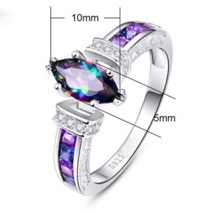 Women's Natural Rainbow Color Gemstone Ring 925 Sterling Silver Simulated Mystic Topaz Promise Ring for Her (8)