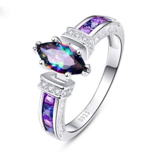 Women's Natural Rainbow Color Gemstone Ring 925 Sterling Silver Simulated Mystic Topaz Promise Ring for Her (8)