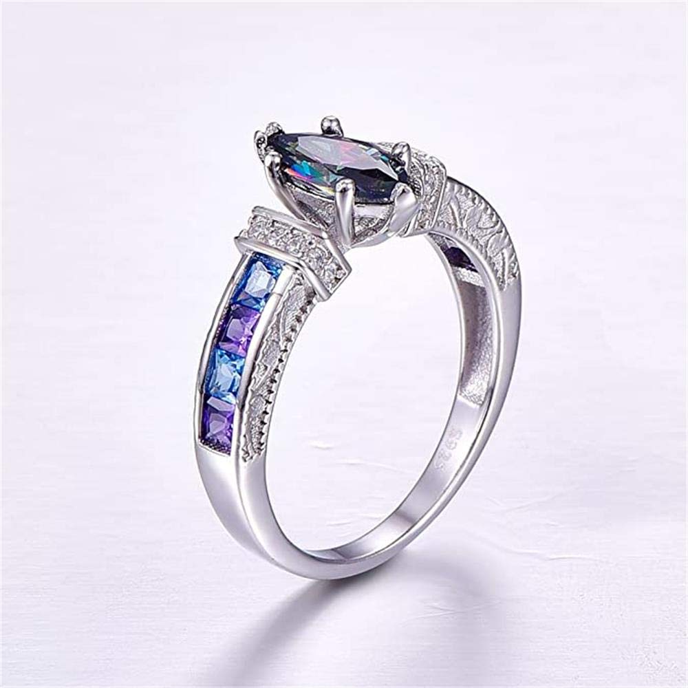 Women's Natural Rainbow Color Gemstone Ring 925 Sterling Silver Simulated Mystic Topaz Promise Ring for Her (8)