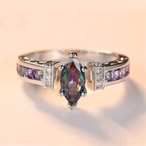 Women's Natural Rainbow Color Gemstone Ring 925 Sterling Silver Simulated Mystic Topaz Promise Ring for Her (8)