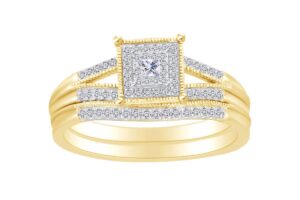 affy 1/5 carat ct princess/round cut white natural diamond split shank engagement wedding bridal ring set in 10k solid yellow gold (i-j color, i2-i3 clarity, 0.20 cttw) ring size-8