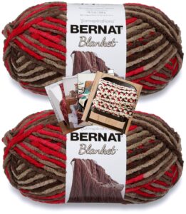 bernat blanket yarn - big ball (10.5 oz) - 2 pack with patterns (raspberry trifle)