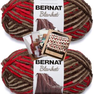 Bernat Blanket Yarn - Big Ball (10.5 oz) - 2 Pack with Patterns (Raspberry Trifle)