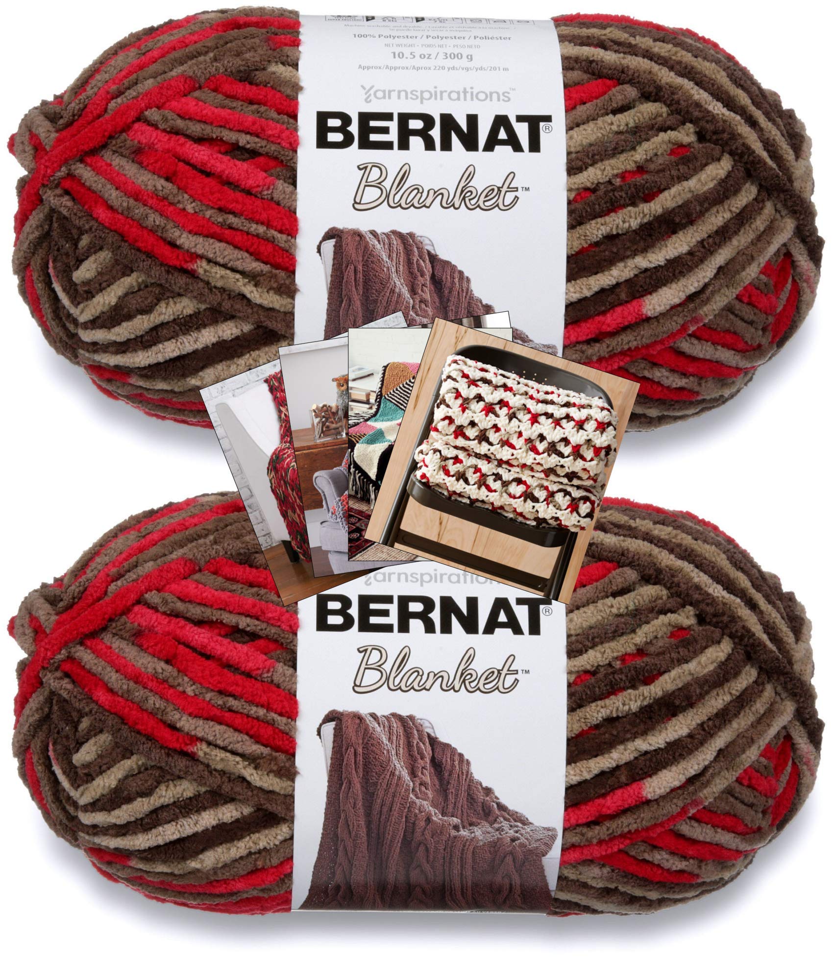 Bernat Blanket Yarn - Big Ball (10.5 oz) - 2 Pack with Patterns (Raspberry Trifle)