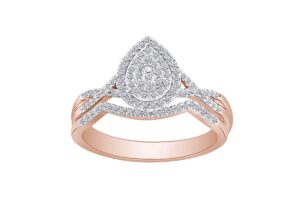 affy 0.25 carat (cttw) round white natural diamond pear frame infinity split shank engagement wedding bridal ring set in 10k solid rose gold (i-j color, i2-i3 clarity, 1/4 ct) ring size-5