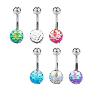 cottvott 5-10pcs 14g stainless steel belly button rings womens navel piercing body jewelry (6pcs-fish scales crystals-mix)