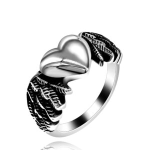 Stainless Steel Angel Heart Wings Ring, Retro Black Wings Of Love Promise Ring for Women Ladies Y678(Size 7)