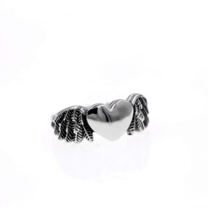 Stainless Steel Angel Heart Wings Ring, Retro Black Wings Of Love Promise Ring for Women Ladies Y678(Size 7)