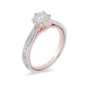 Jewelili Enchanted Disney Fine Jewelry 10K White Gold and Rose Gold 1/3 Cttw Diamond Belle Composite Rose Engagement Ring