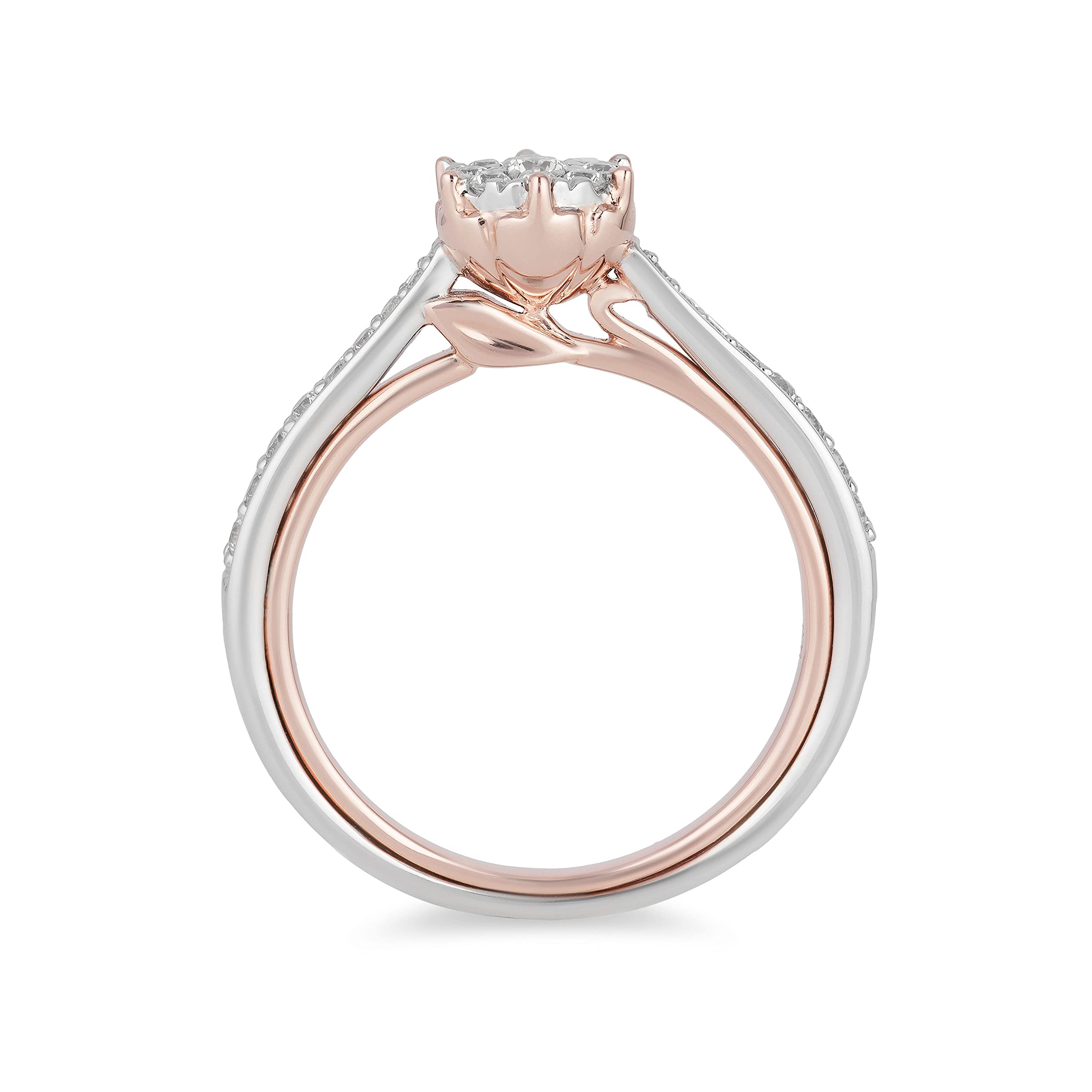 Jewelili Enchanted Disney Fine Jewelry 10K White Gold and Rose Gold 1/3 Cttw Diamond Belle Composite Rose Engagement Ring