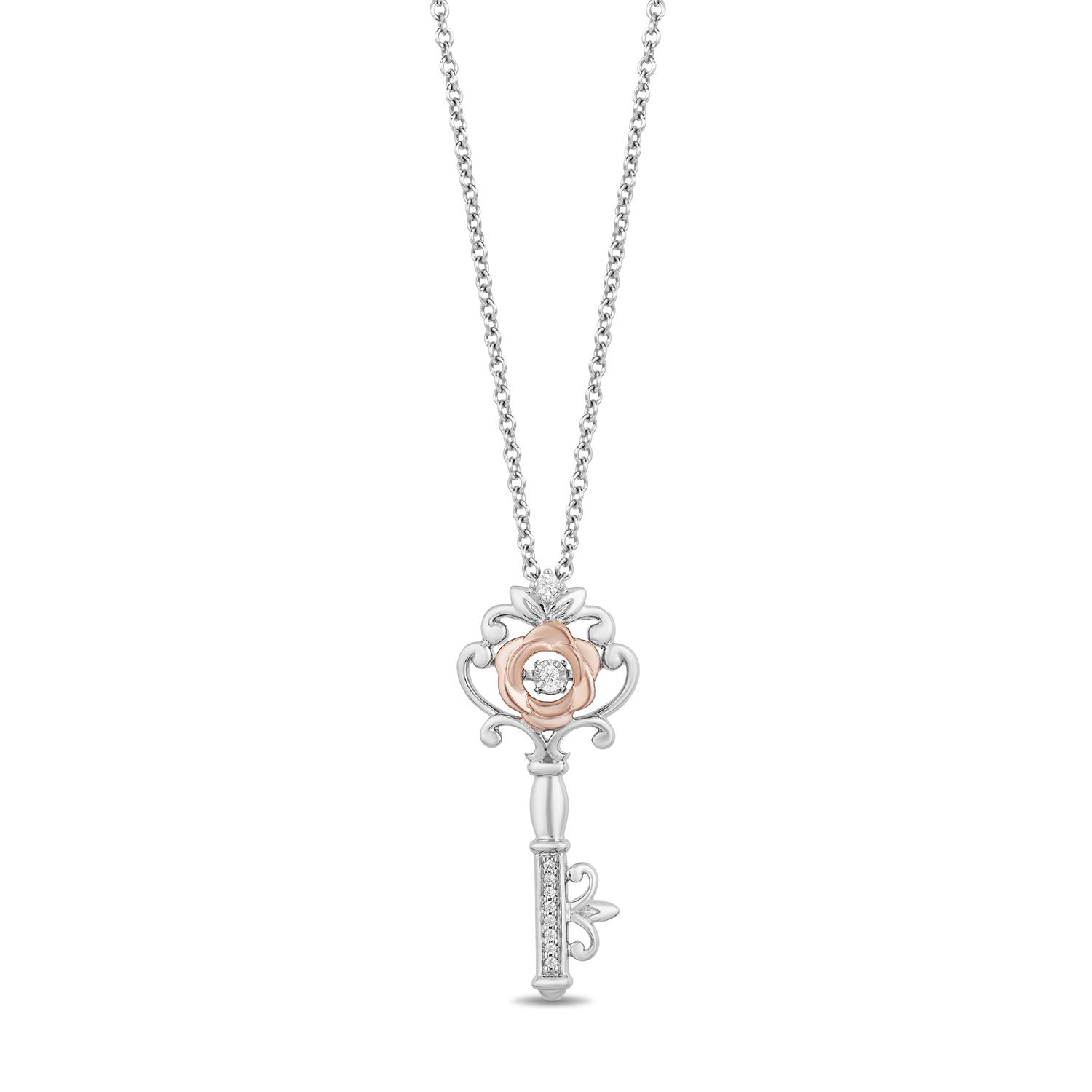 Jewelili Enchanted Disney Fine Jewelry 14K Rose Gold Over Sterling Silver Diamond Accent Belle Key Diamond.