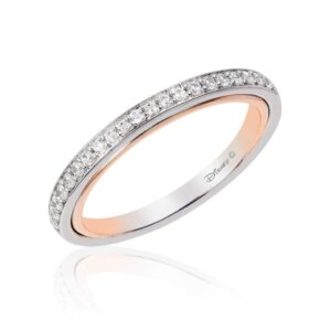 Jewelili Enchanted Disney Fine Jewelry 14K White Gold and Rose Gold 1/6 Cttw Diamond Belle Wedding Band Size 7