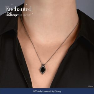 Jewelili Enchanted Disney Fine Jewelry Black Rhodium Over Sterling Silver 1/4 Cttw Diamond and Onyx Maleficent Villain Pendant