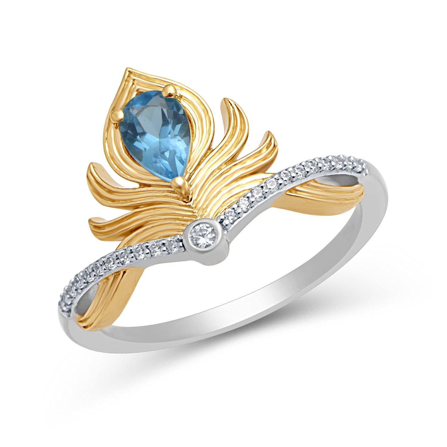 Jewelili Enchanted Disney Fine Jewelry Sterling Silver and 10K Yellow Gold 1/10 Cttw Diamond and Swiss Blue Topaz Aladdin Live Action Ring