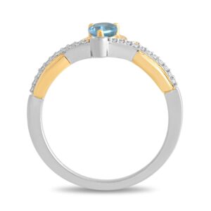 Jewelili Enchanted Disney Fine Jewelry Sterling Silver and 10K Yellow Gold 1/10 Cttw Diamond and Swiss Blue Topaz Aladdin Live Action Ring