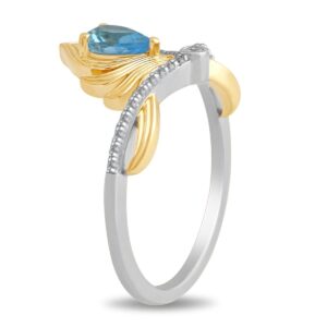 Jewelili Enchanted Disney Fine Jewelry Sterling Silver and 10K Yellow Gold 1/10 Cttw Diamond and Swiss Blue Topaz Aladdin Live Action Ring