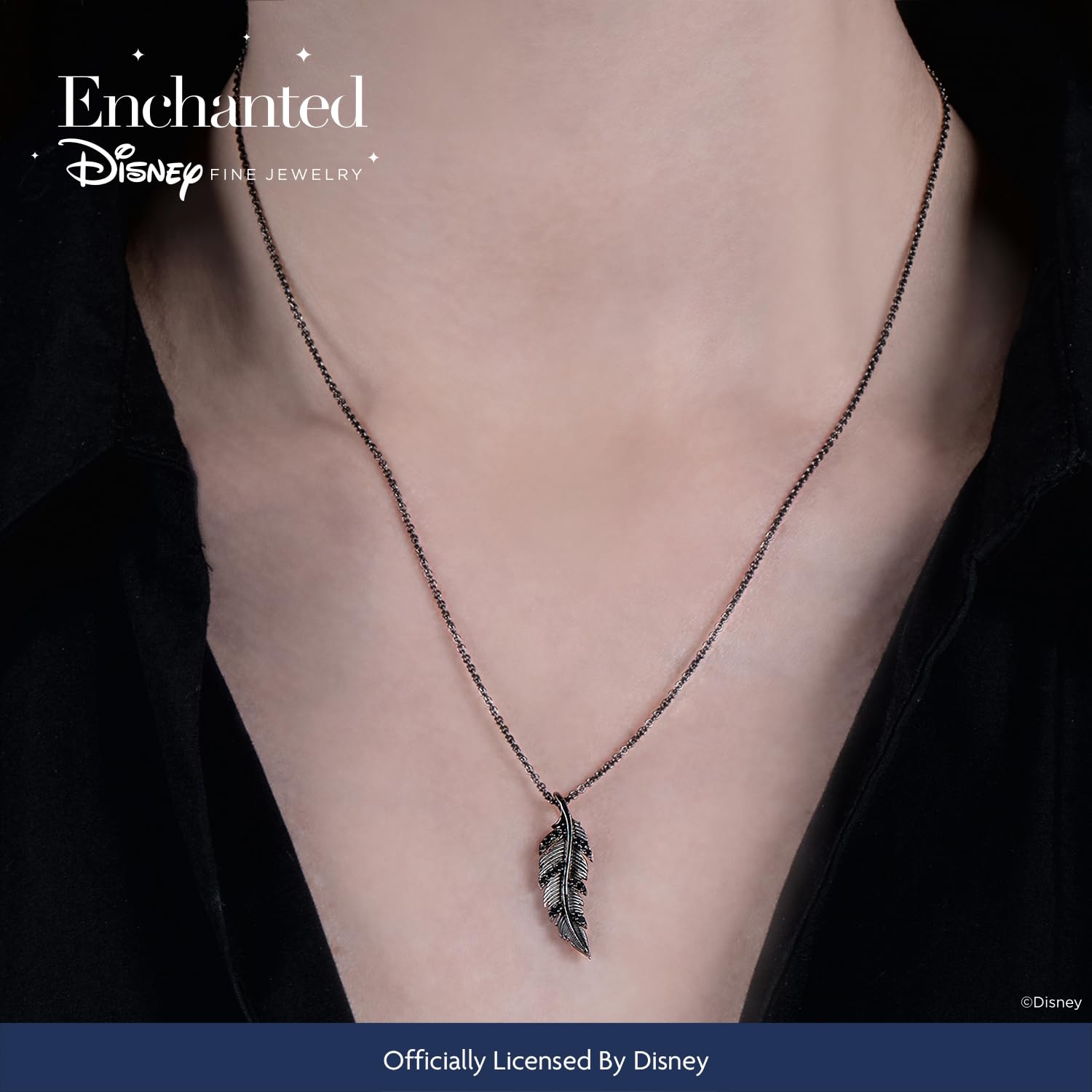 Jewelili Enchanted Disney Fine Jewelry Black Rhodium Over Sterling Silver 1/10 Cttw Diamond Maleficent Villain Pendant