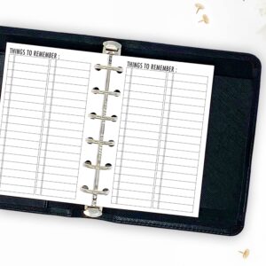 Pocket Things to Remember Planner Insert Refill, 3.2 x 4.7 inches, Fits Filofax, LV PM, Kikki K, Moterm and Other Ring Binders, Choose Quantity