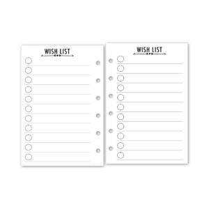 Pocket Wish List Planner Insert Refill, 3.2 x 4.7 inches, Pre-Punched for 6-Rings to Fit Filofax, LV PM, Kikki K, Moterm and Other Binders, 30 Sheets Per Pack