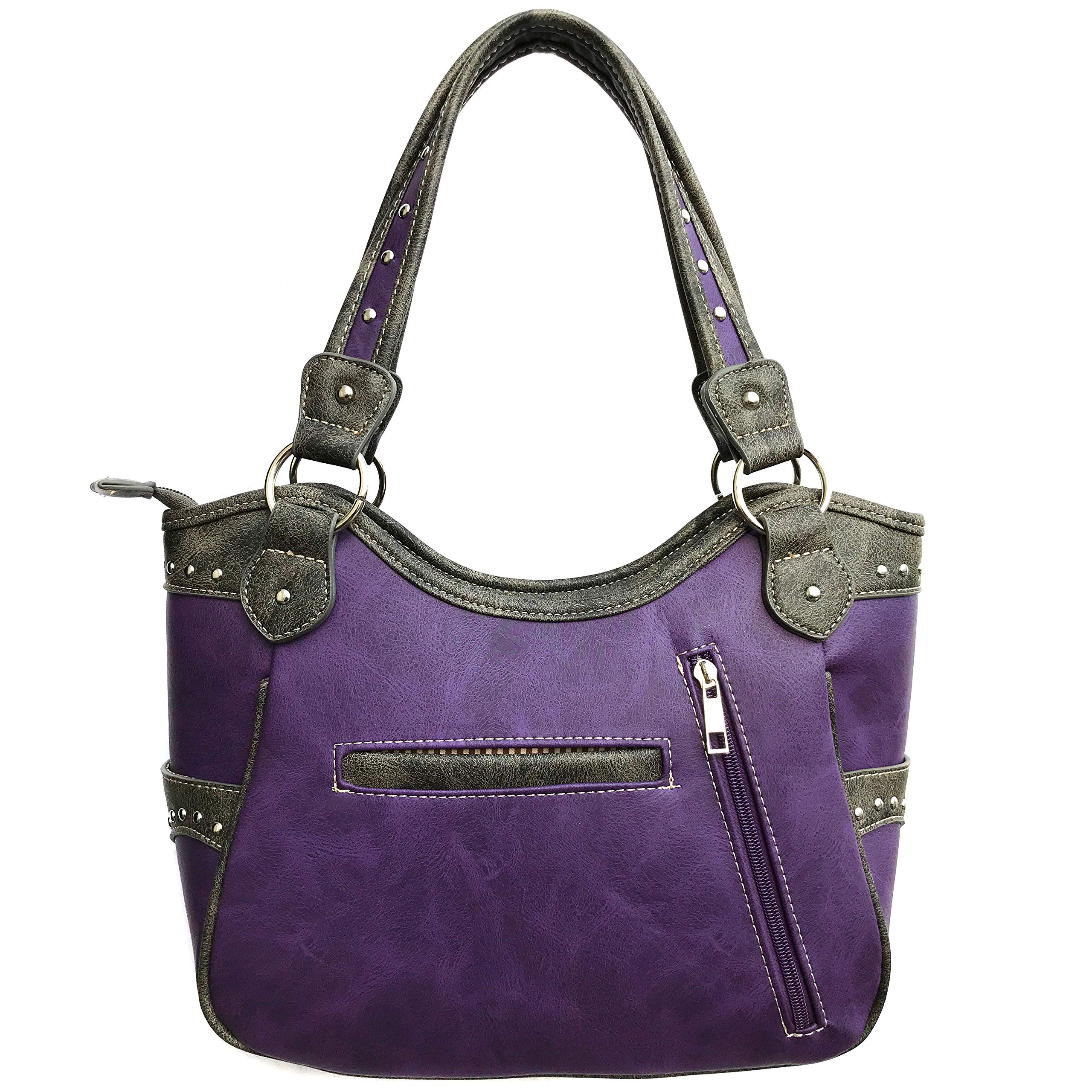 Zelris Dakota Dales Pony Horse Embroidery Mane Western Country Women Conceal Carry Tote Purse with Matching Wallet Set (Purple)