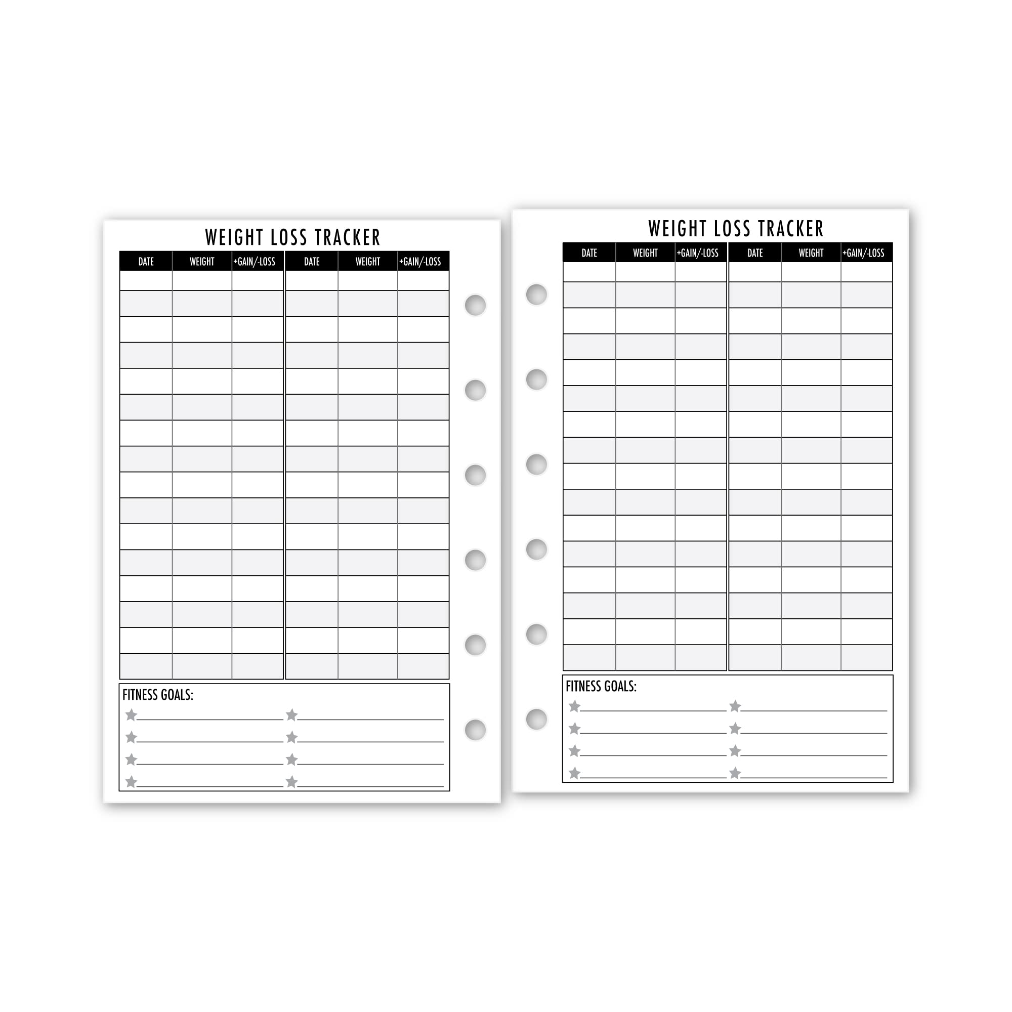 Pocket Weight Loss Planner Insert Refill, 3.2 x 4.7 inches, Pre-Punched for 6-Rings to Fit Filofax, LV PM, Kikki K, Moterm and Other Binders, Choose Quantity