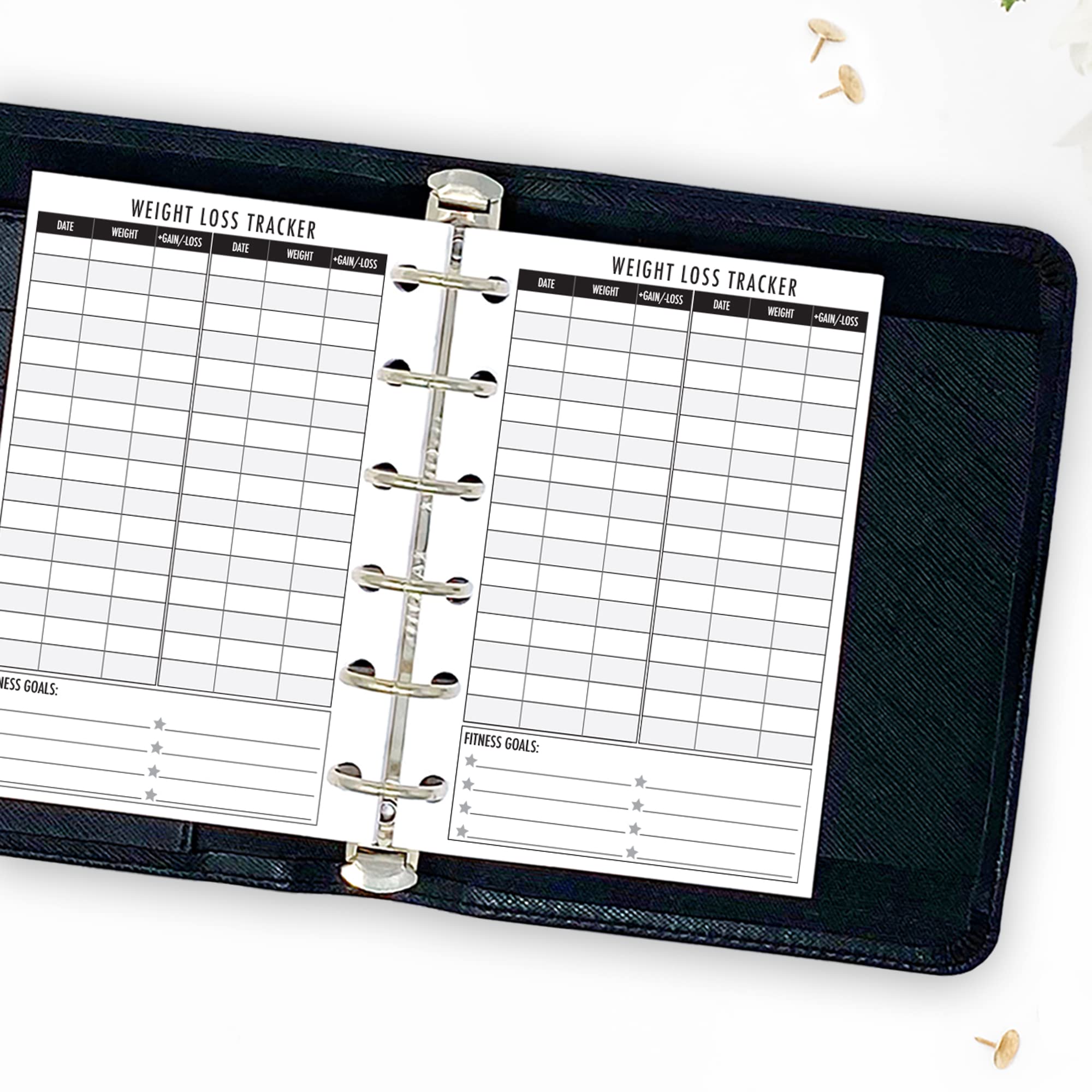 Pocket Weight Loss Planner Insert Refill, 3.2 x 4.7 inches, Pre-Punched for 6-Rings to Fit Filofax, LV PM, Kikki K, Moterm and Other Binders, Choose Quantity