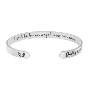 JoycuFF Sympathy Gift for Loss of Dad to Daughter Memorial Jewelry Gifts for Women Remembrance Gifts for Her I used to be his Angel now he's mine