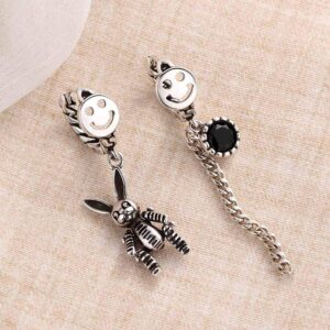 HZJCC asymmetric Rabbit drop earrings for women long chain Silver plated punk earrings Jewelry