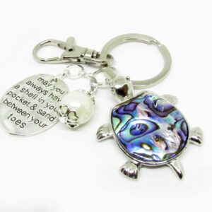 Sea Turtle Keychain - Beach Inspired Gifts - Abalone Shell Turtle Keyring - Birthday Gifts for Women