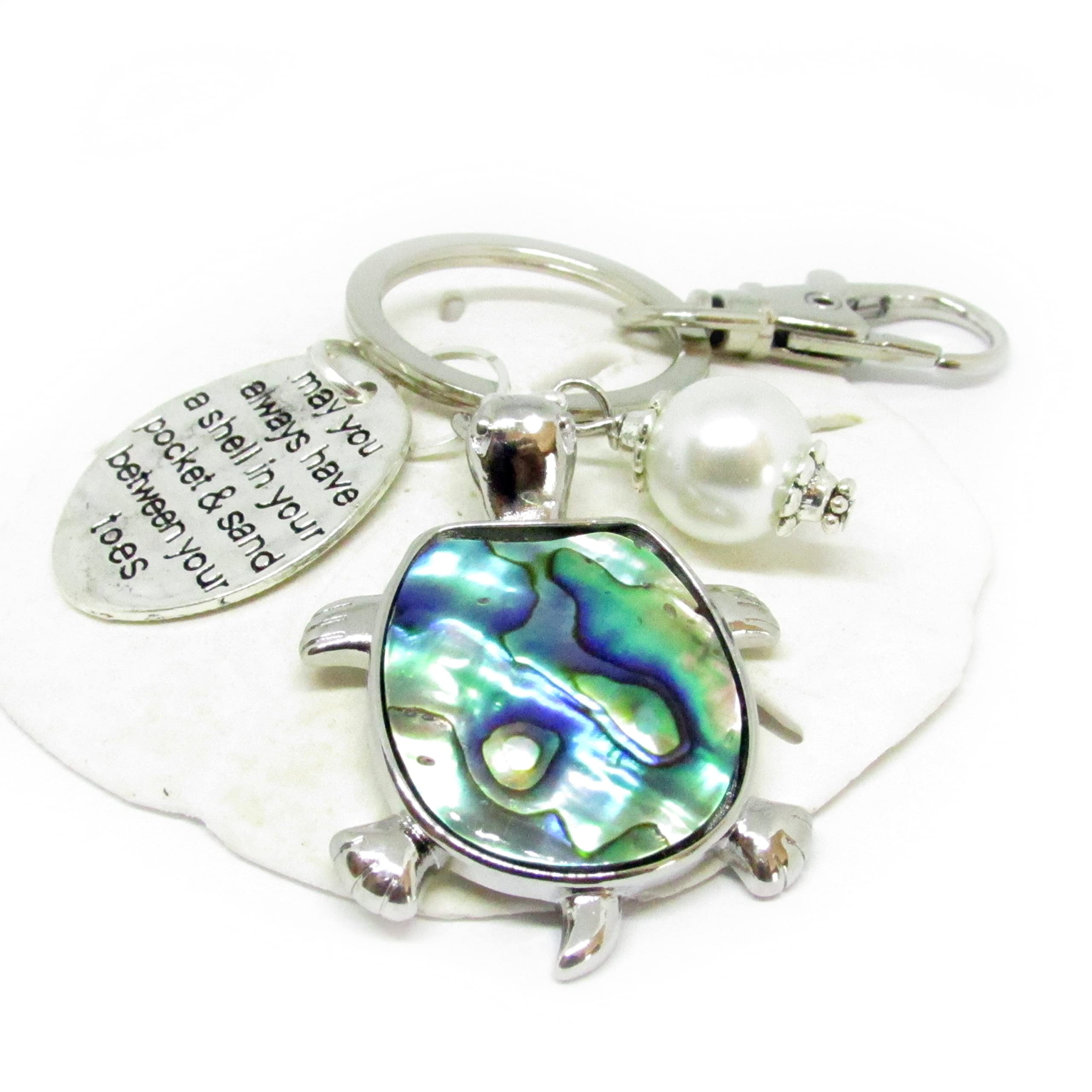 Sea Turtle Keychain - Beach Inspired Gifts - Abalone Shell Turtle Keyring - Birthday Gifts for Women