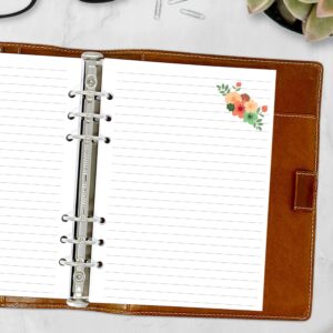 A5 Lined Flower Planner Insert Refill, Wide or College Ruled, 5.83″ x 8.27″, Fits 6-Rings Binders - Filofax, LV GM, Moterm, Choice of Quantity