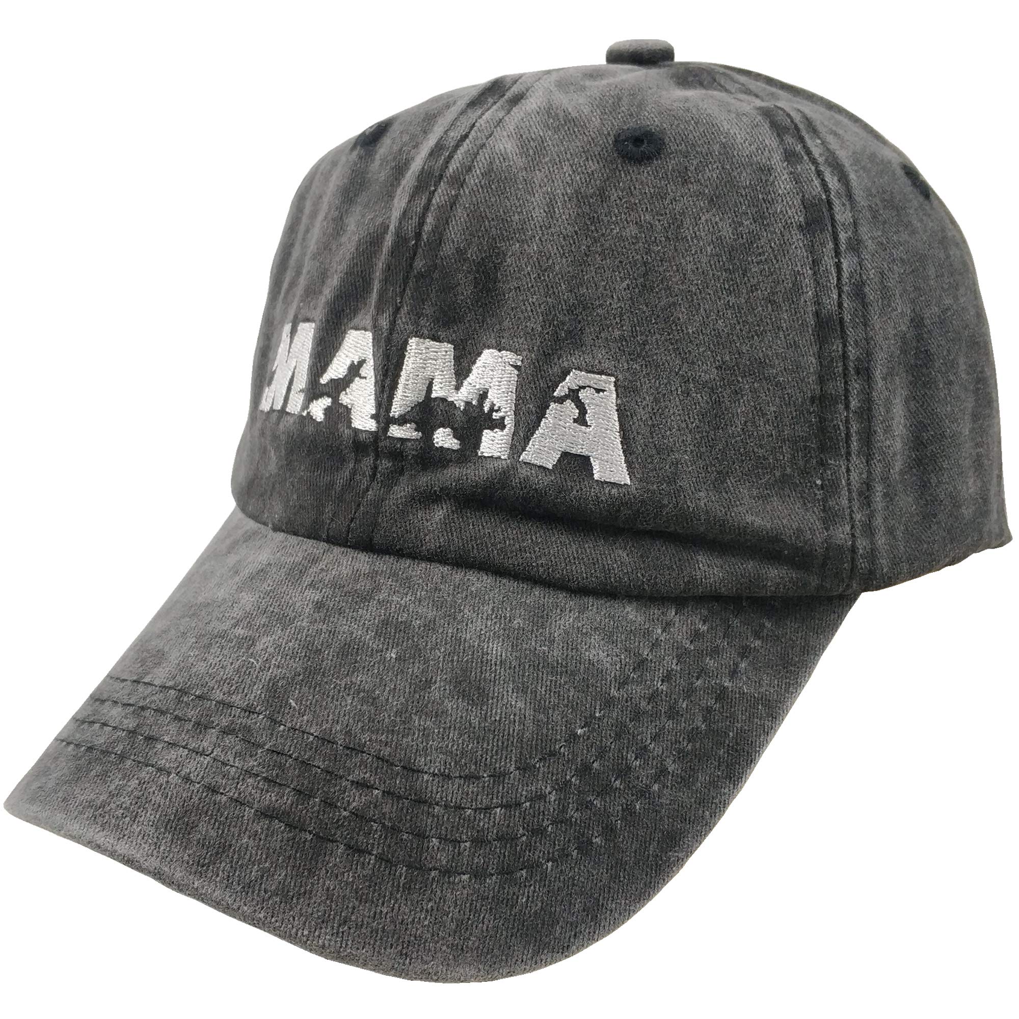 Women's Baseball Cap Embroidered Dinosaur Mama Mom Vintage Distressed Dad Hat Black