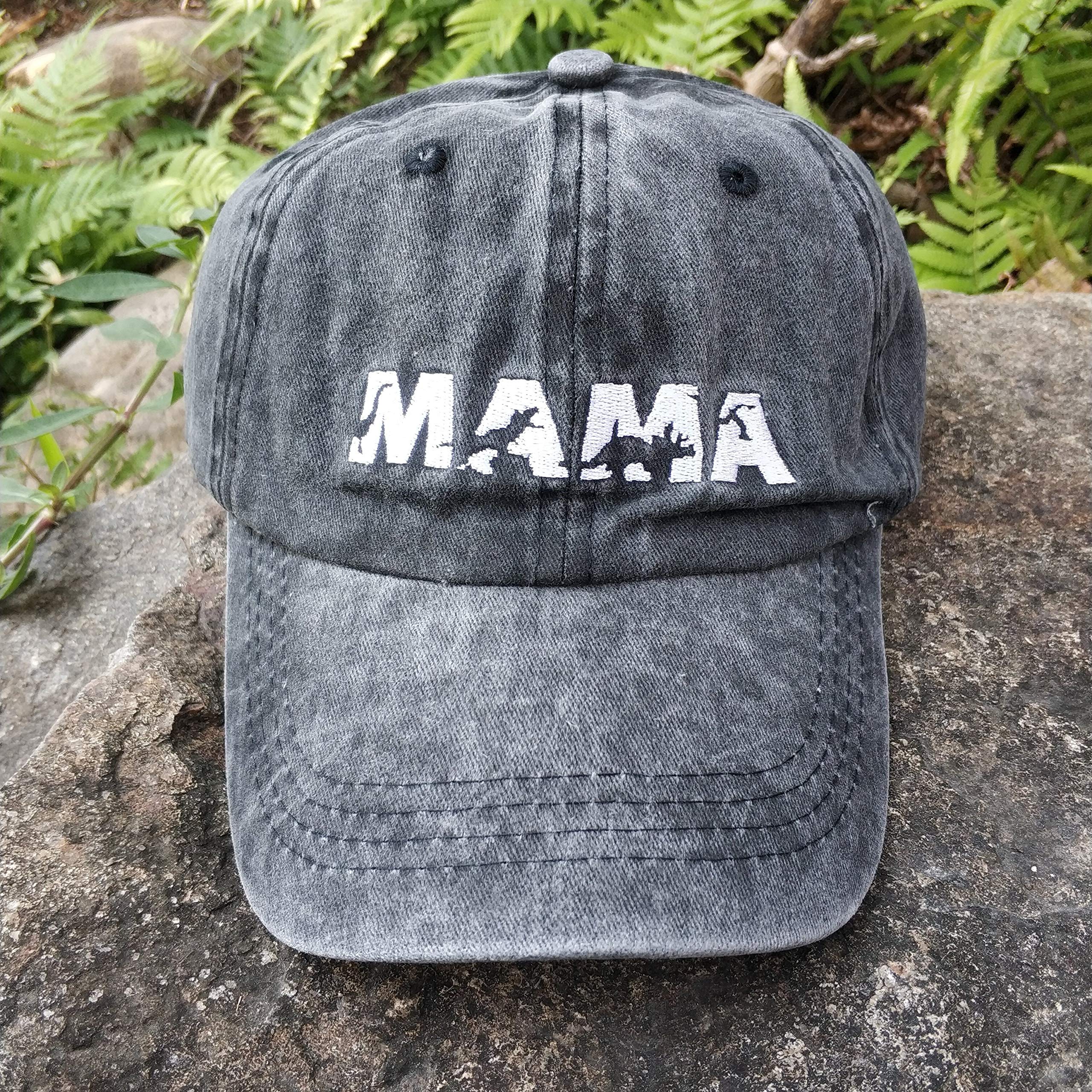 Women's Baseball Cap Embroidered Dinosaur Mama Mom Vintage Distressed Dad Hat Black