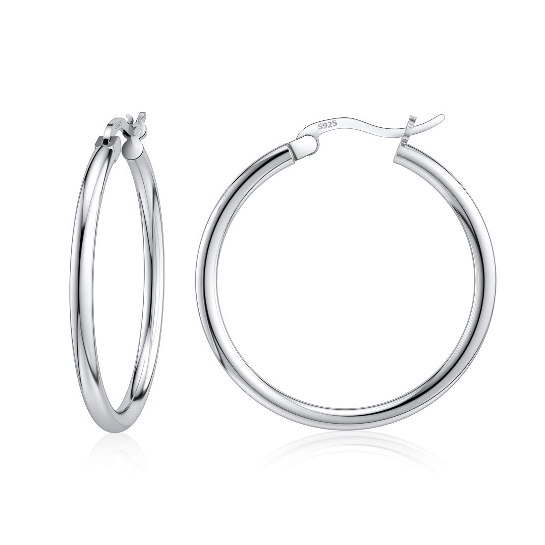 JIAYIQI Sterling Silver Hoop Earrings for Women Lightweight Round Small Sliver Hoop Earrings Hypoallergenic Diameter 25mm