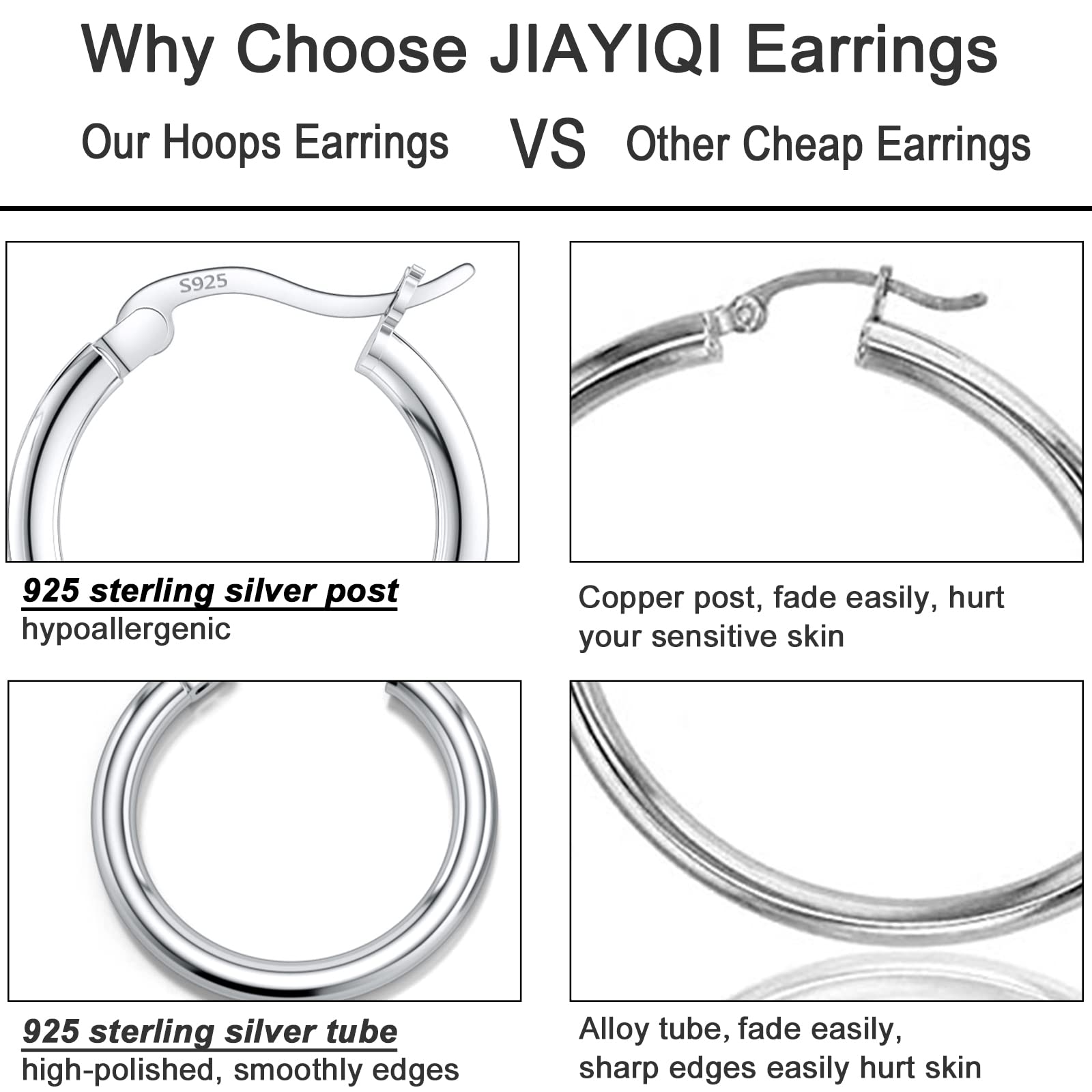 JIAYIQI Sterling Silver Hoop Earrings for Women Lightweight Round Small Sliver Hoop Earrings Hypoallergenic Diameter 25mm