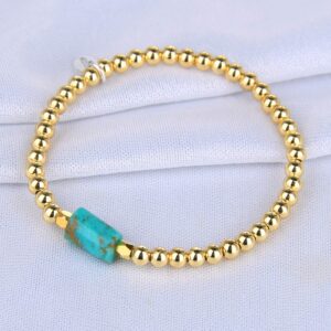 KELITCH Women Silver Stretch Bracelets Crystal Turquoise Beaded Bracelet Gold Stretch Bracelets Agate Bracelets