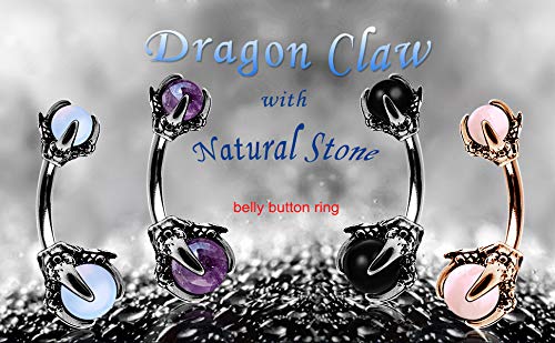 OUFER Claw Belly Button Rings 14G Surgical Steel Navel Piercing Jewelry Dragon Claws Holding Natural Stone Navel Belly Ring